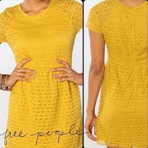 FREE PEOPLE Yellow Lace Shift Dress